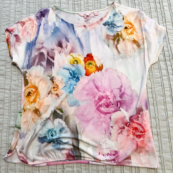 Ted Baker T-Shirt, Floral Watercolor Motif, TB Size 2 - Picture 1 of 10